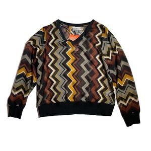 Missoni Target Zig Zag‎ V Neck Sheer Blouse Women's Size Medium Black Brown